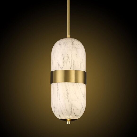 NEW LED 12W 3000K Kitchen Island Pendant Light 13" Painting Alabaster Glass Hang - Picture 1 of 9